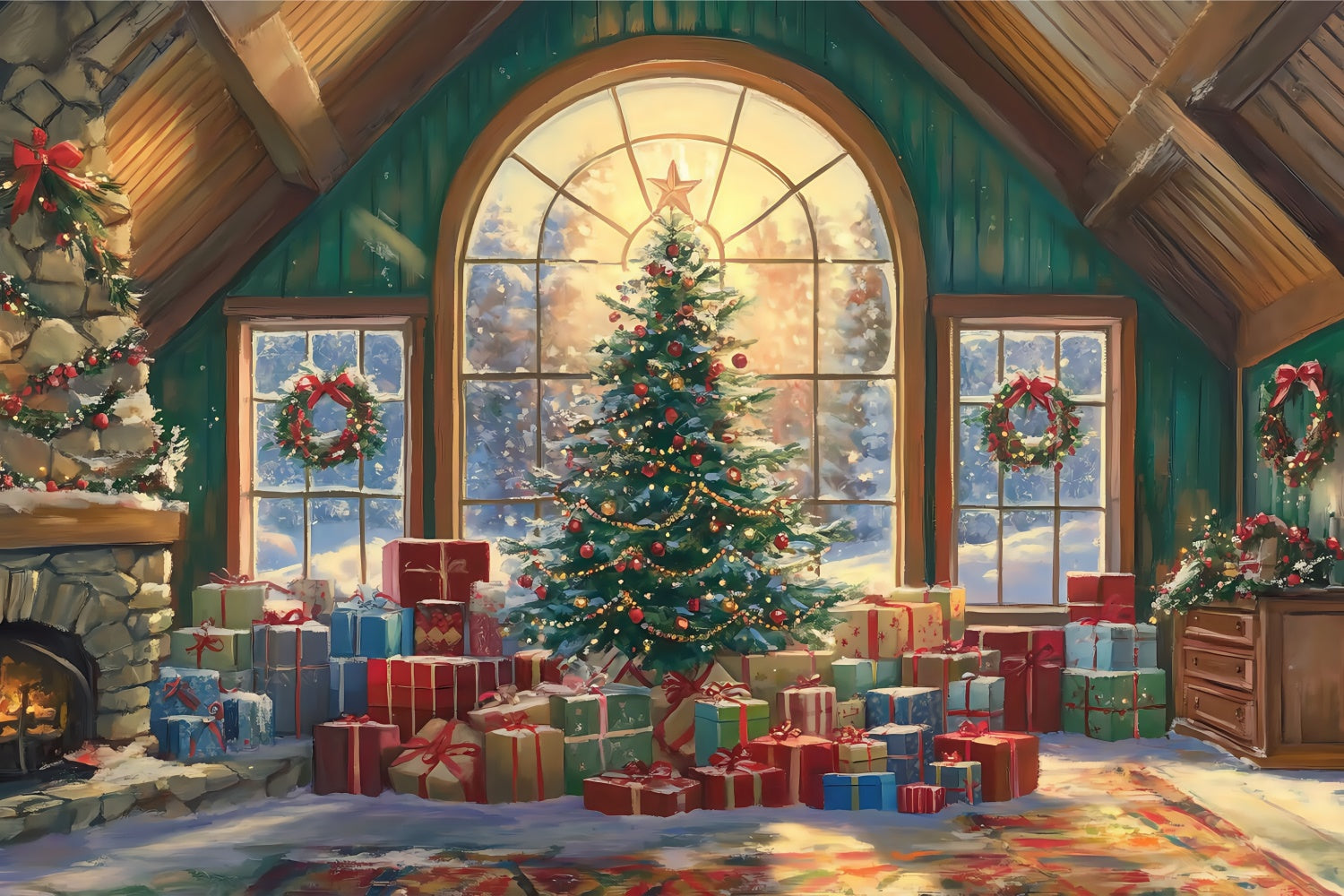 Christmas Photo Backdrops Warm Lodge Morning Backdrop UK BRP57-159