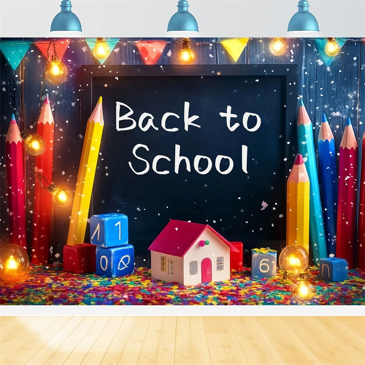 Back To School Backdrop Confetti Crayons Lights Backdrop UK BRP57-16