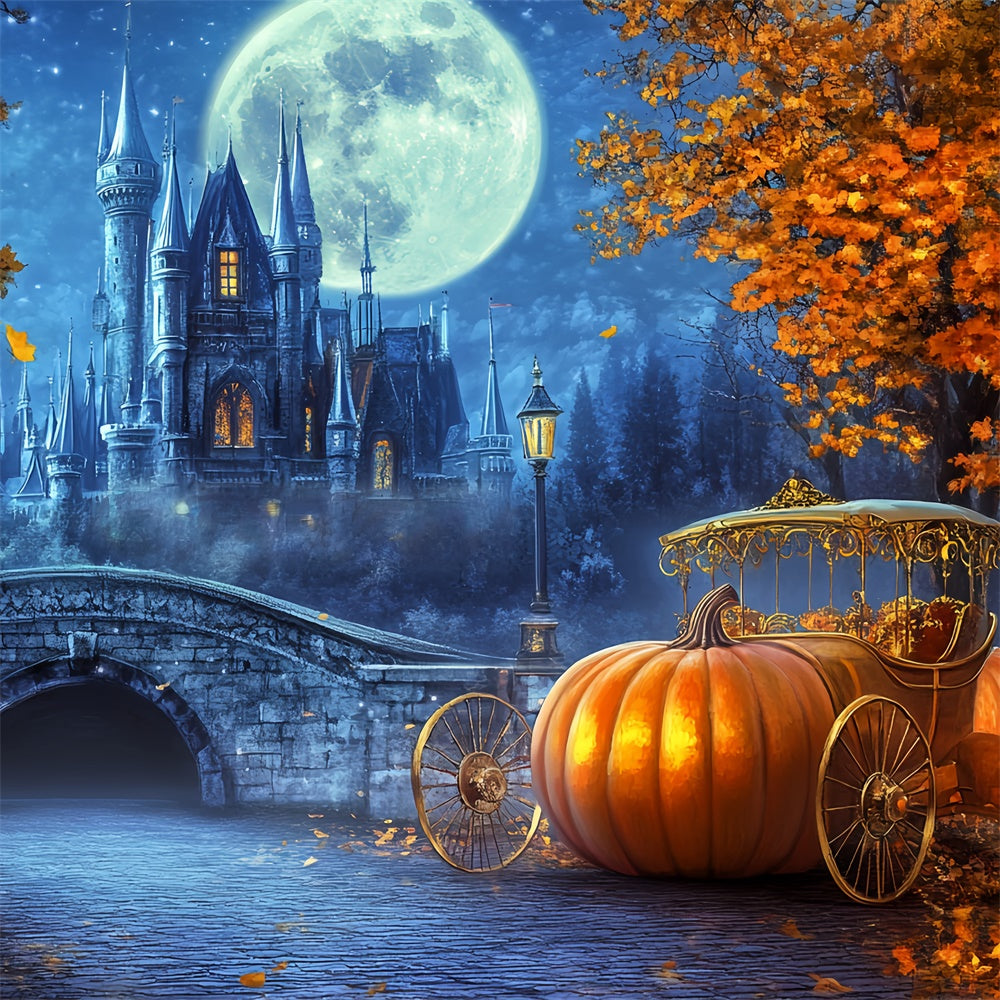 Castle Backdrop Moonlit Pumpkin Carriage Fall Backdrops UK BRP57-165