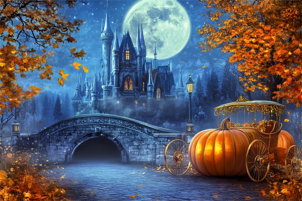 Castle Backdrop Moonlit Pumpkin Carriage Fall Backdrops UK BRP57-165