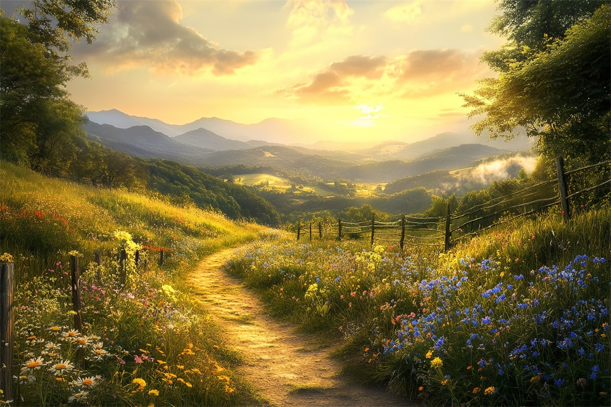 Sunset Backdrop Peaceful Meadow Path Autumn Backdrops UK BRP57-169