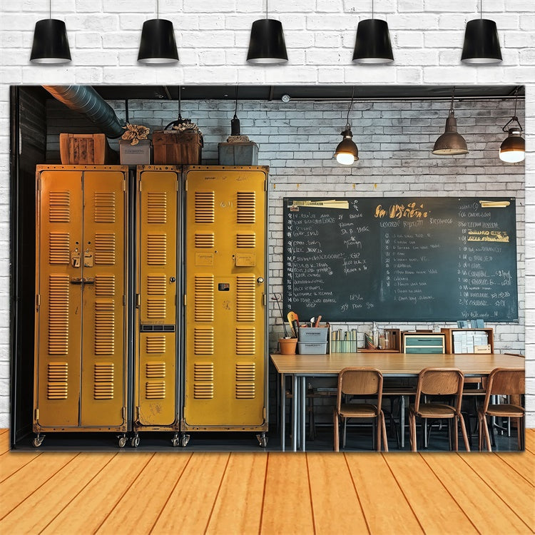 School Classroom Backdrop Rustic Yellow Locker Backdrop UK BRP57-17
