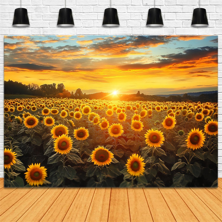 Sunset Photo Backdrop Fire Sky Sunflower Fall Backdrop UK BRP57-172