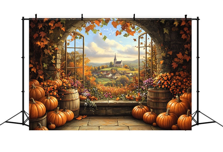Fall Backdrops Pumpkin Barrel Village View Backdrop UK BRP57-175