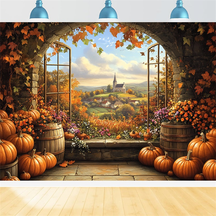 Fall Backdrops Pumpkin Barrel Village View Backdrop UK BRP57-175