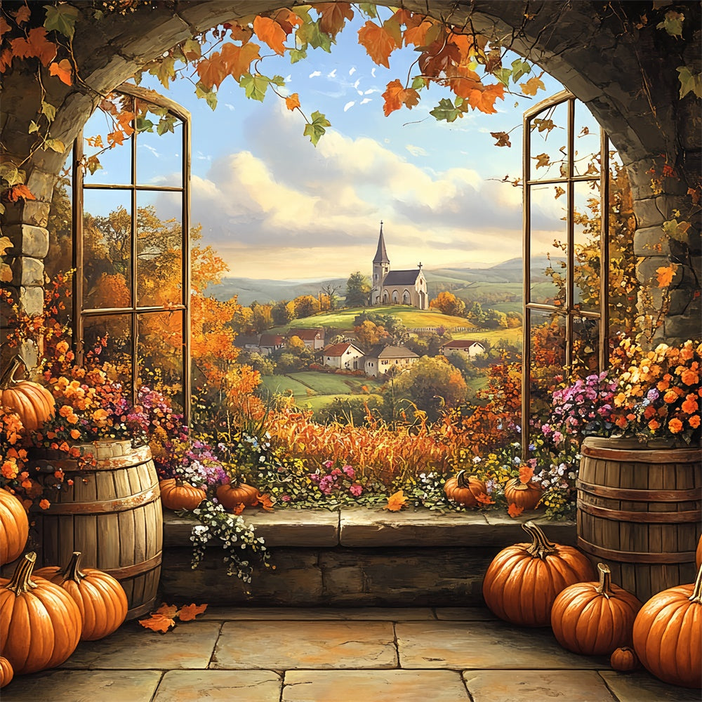 Fall Backdrops Pumpkin Barrel Village View Backdrop UK BRP57-175