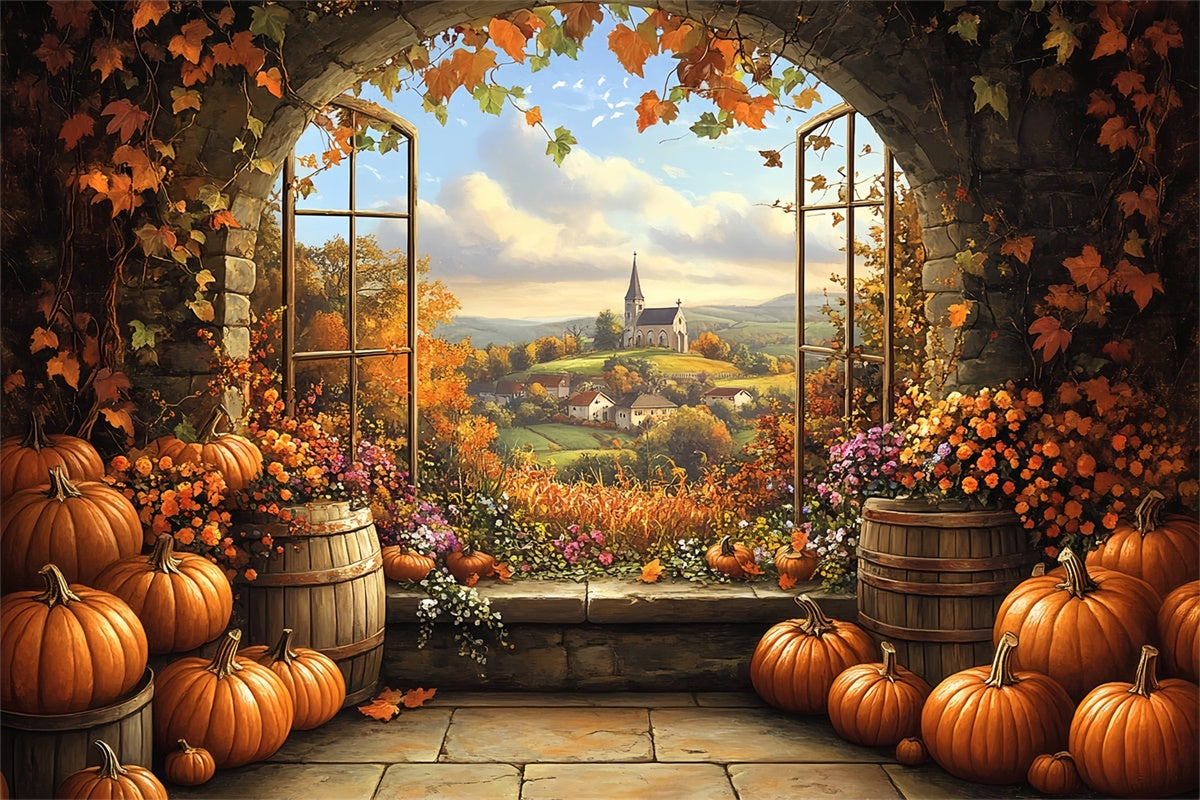 Fall Backdrops Pumpkin Barrel Village View Backdrop UK BRP57-175