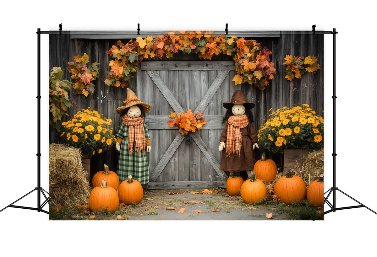Barn Backdrops Pumpkin Patch Scarecrow Autumn Backdrop UK BRP57-180