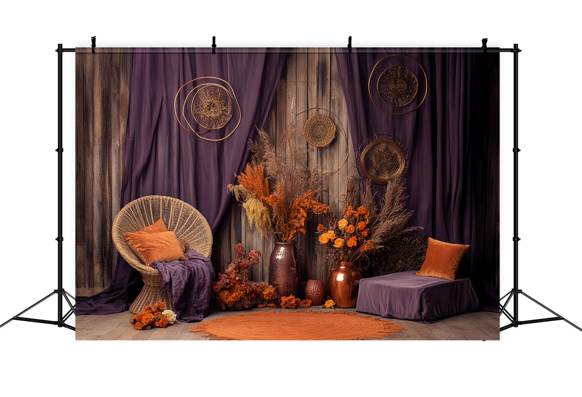 Fall Backdrop Dried Floral Purple Curtain Backdrop UK BRP57-187