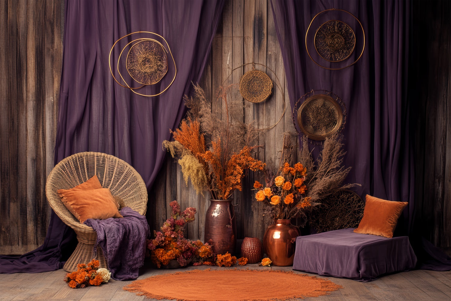Fall Backdrop Dried Floral Purple Curtain Backdrop UK BRP57-187