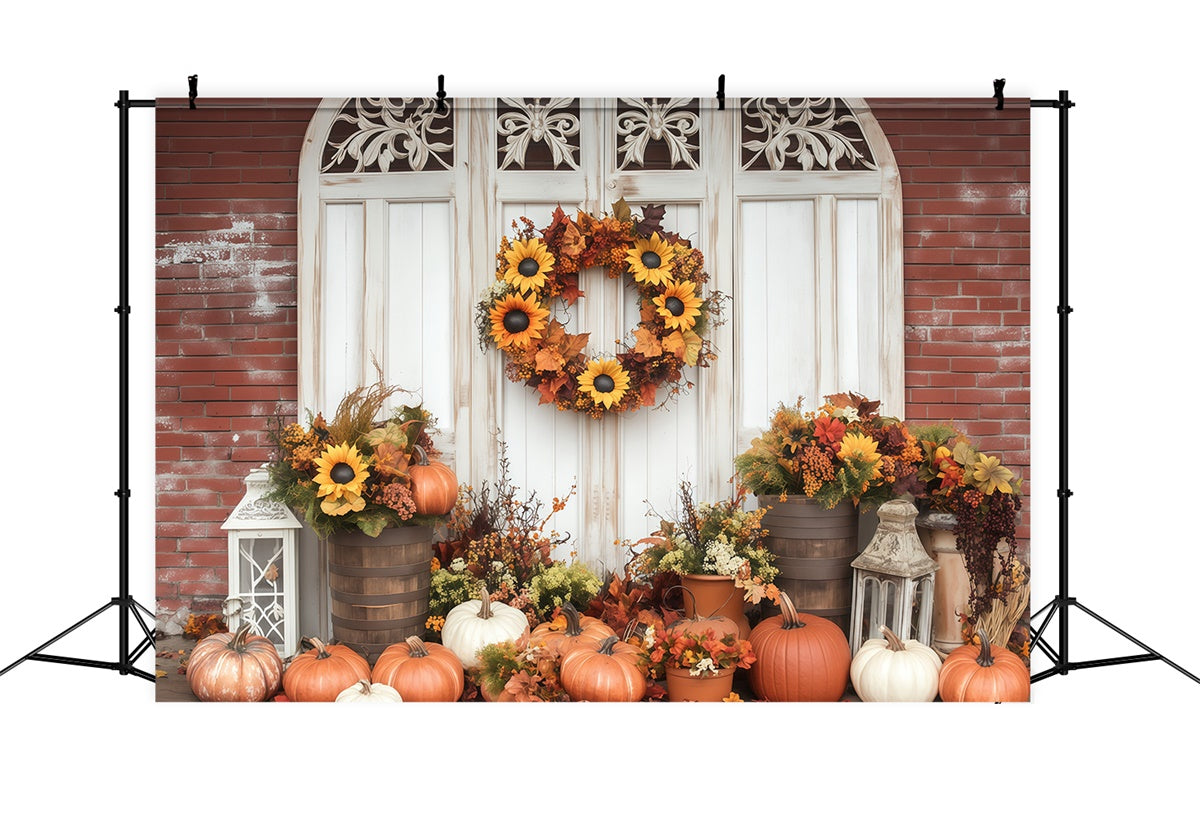 Fall Photo Backdrop Sunflower Wreath Porch Backdrop UK BRP57-188