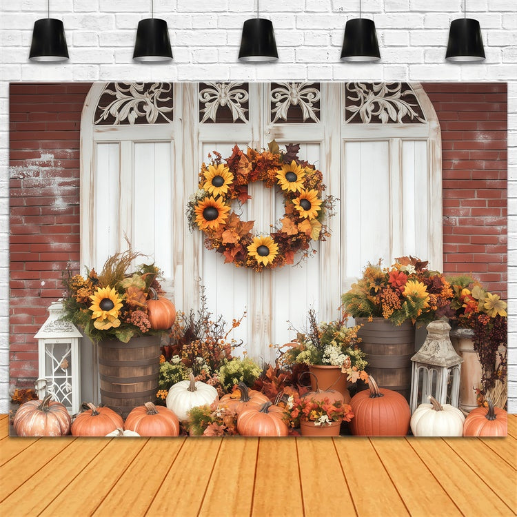Fall Photo Backdrop Sunflower Wreath Porch Backdrop UK BRP57-188