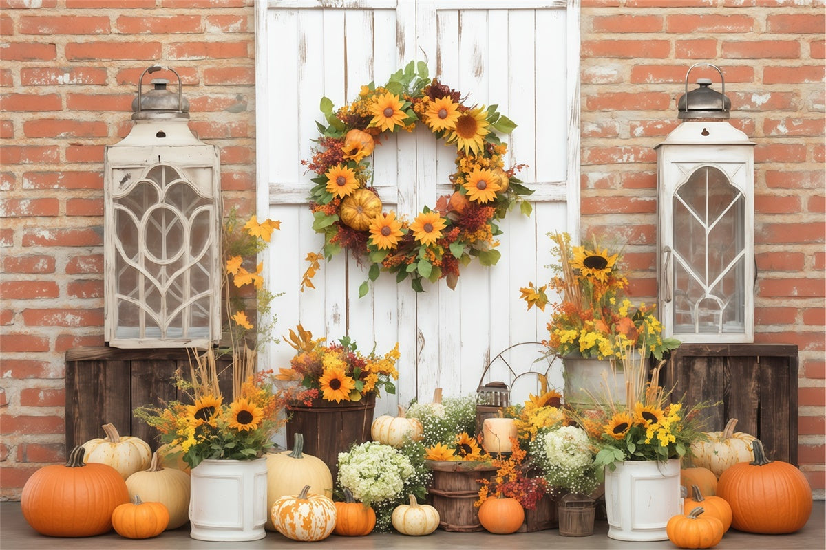 Autumn Photo Backdrop Brick Wall Fall Decor Backdrop UK BRP57-189
