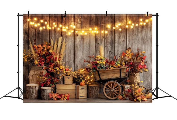 Fall Photo Backdrop String Lights Wooden Wall Backdrop UK BRP57-198