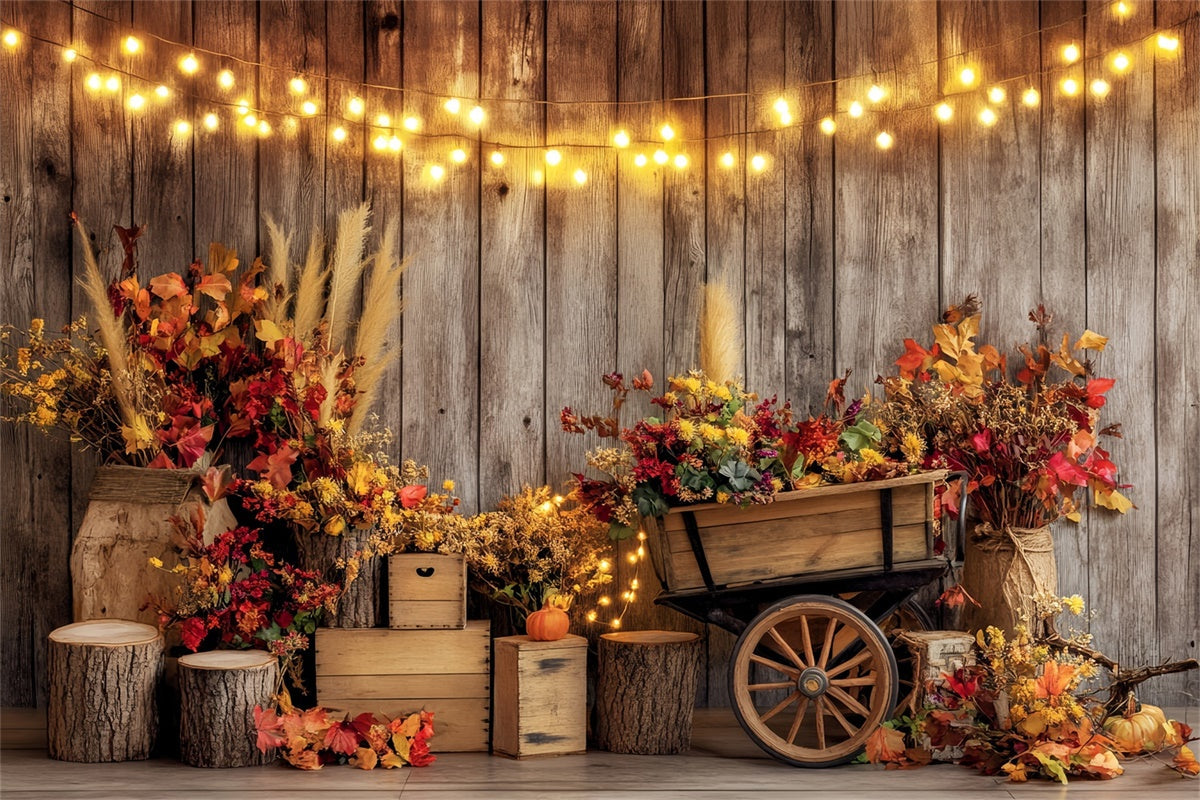Fall Photo Backdrop String Lights Wooden Wall Backdrop UK BRP57-198