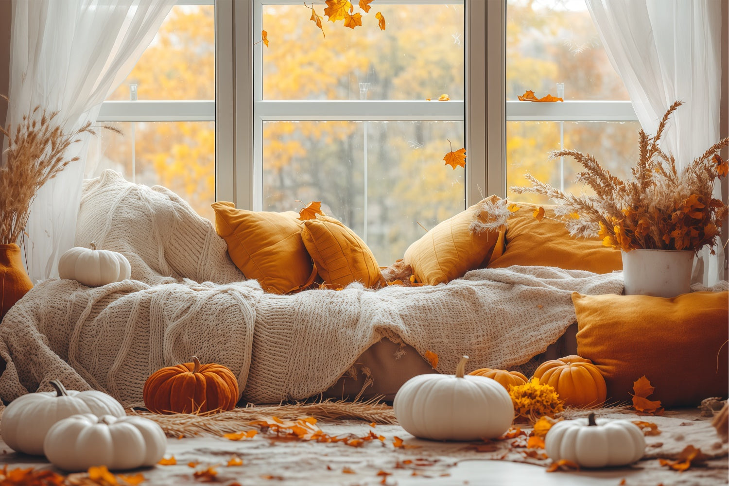 Fall Photography Backdrops Warm Pillow Window Backdrop UK BRP57-199