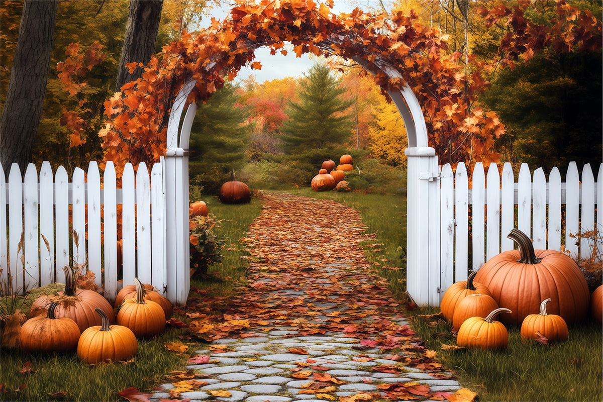 Fall Leaves Backdrop Pumpkin Arch Pathway Backdrop UK BRP57-202