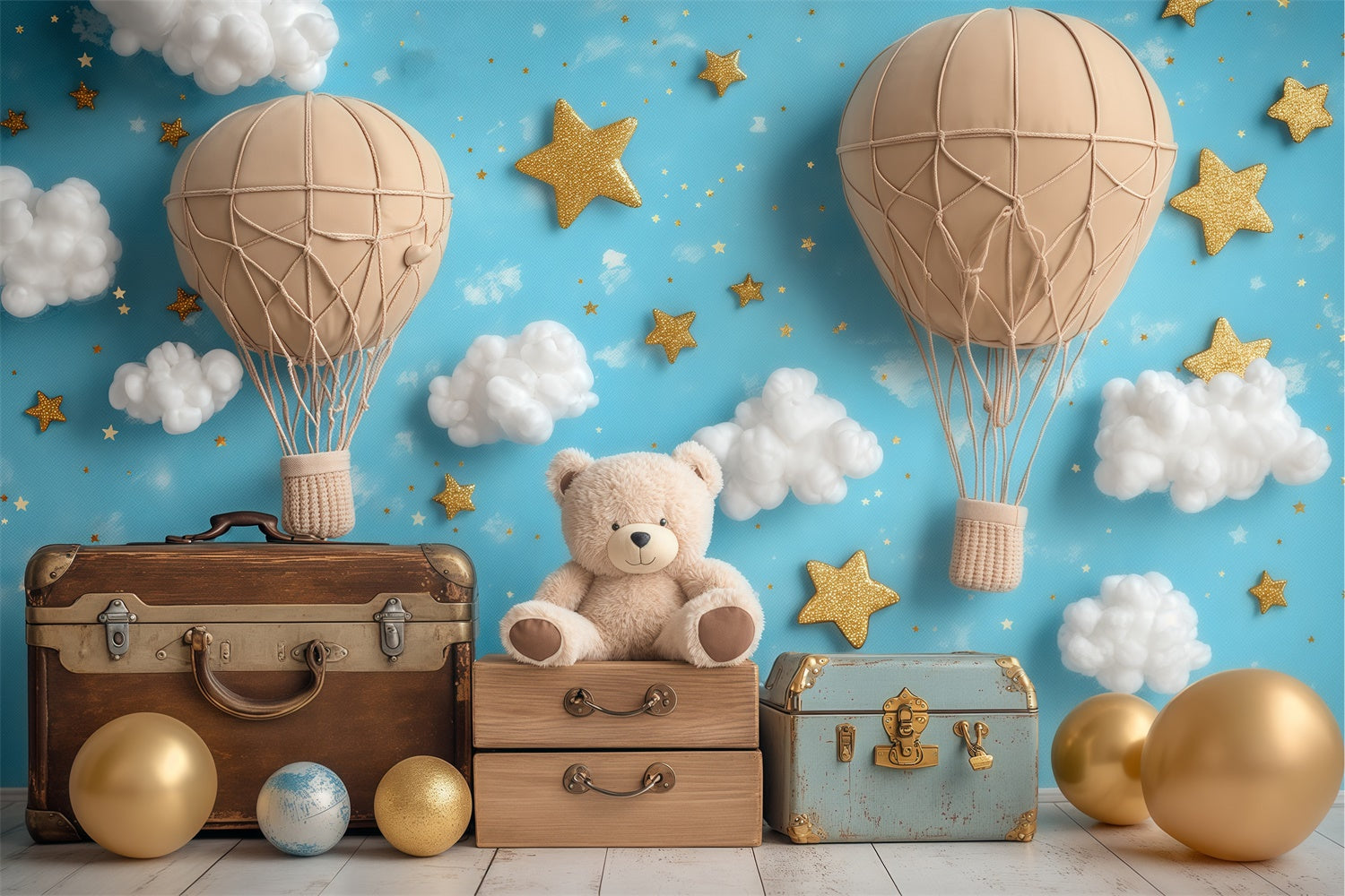 Sky Photo Backdrop Bear Balloon Fantasy Backdrop UK BRP57-219