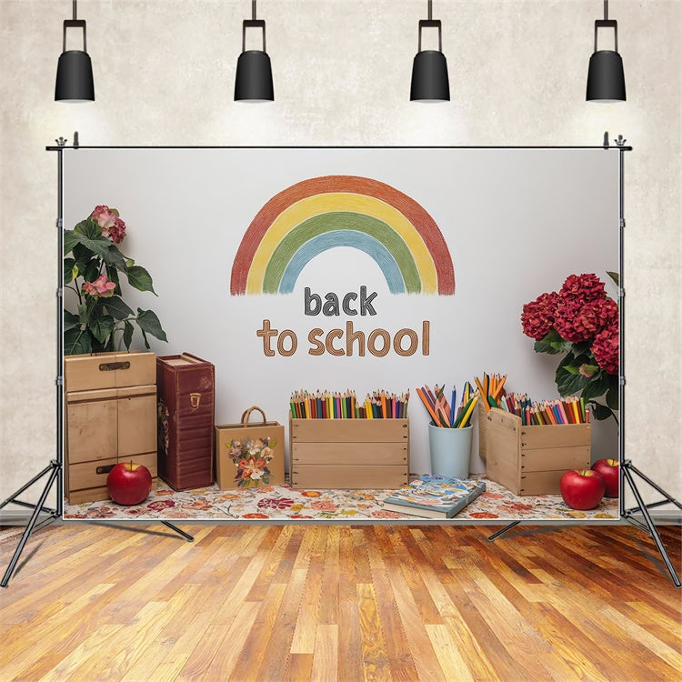 School Picture Backdrop Rustic Rainbow Welcome Backdrop UK BRP57-29