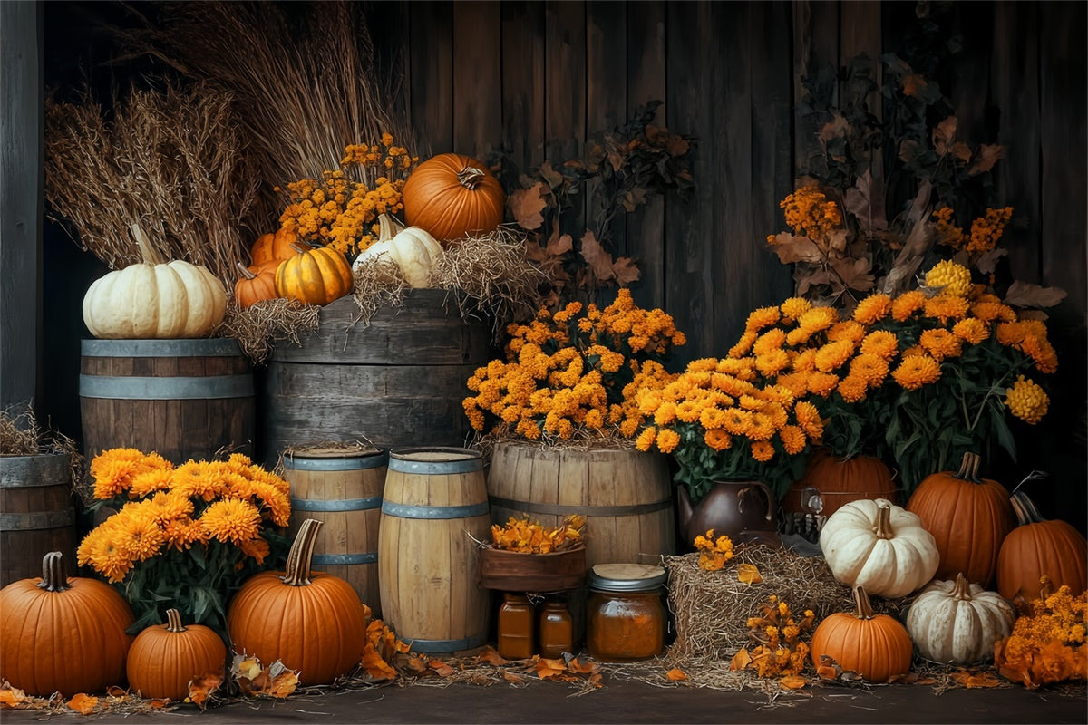 Happy Thanksgiving Backdrop Autumn Floral Rustic Backdrop UK BRP57-344