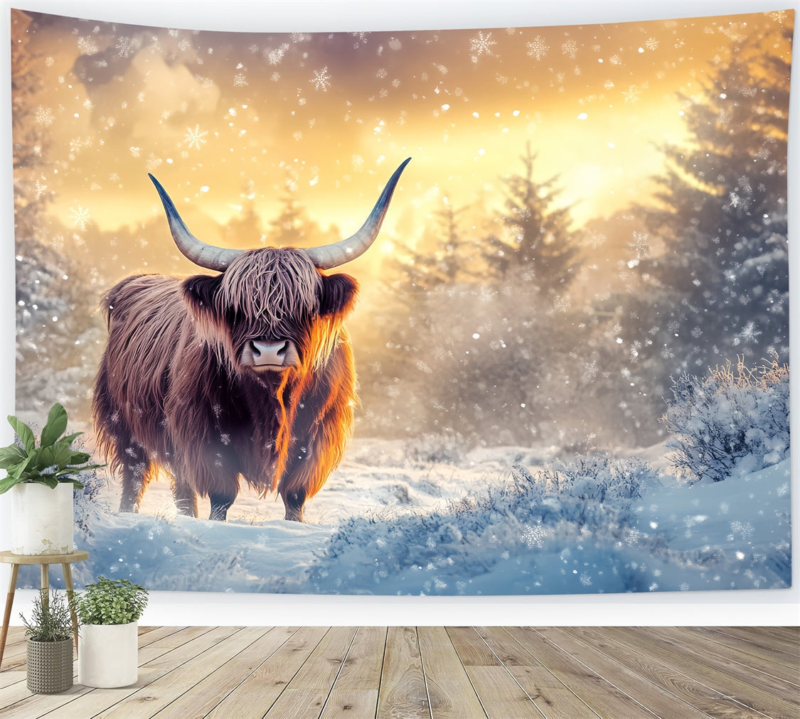 Winter Snow Backdrop Frosty Pines Sunset Backdrop UK BRP57-352