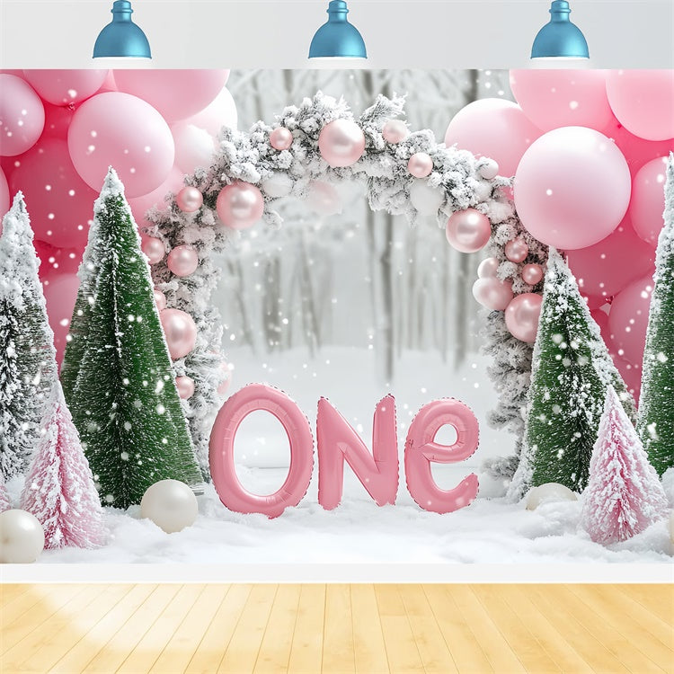Winter Backdrop Sparkling Snow First Birthday Backdrop UK BRP57-358