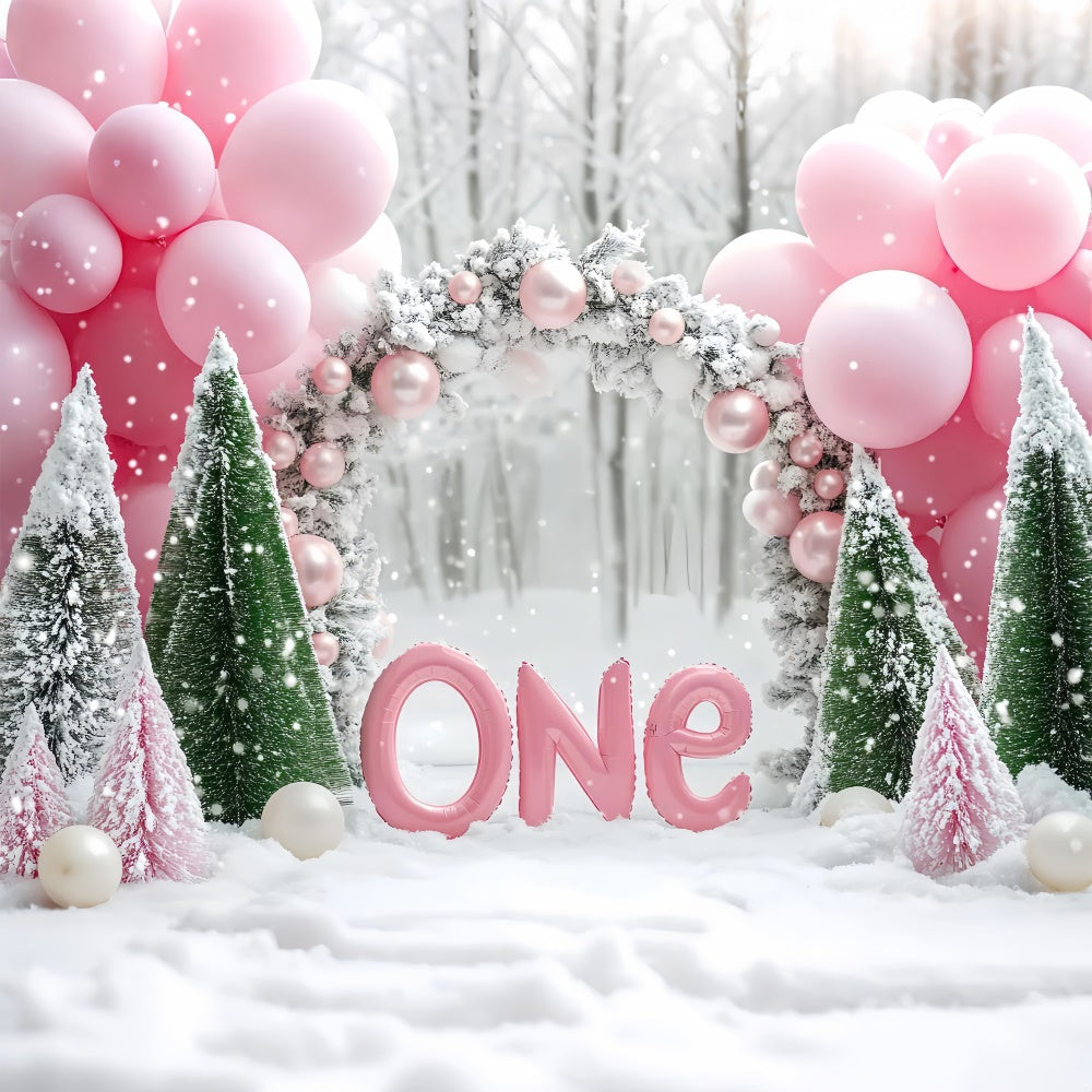Winter Backdrop Sparkling Snow First Birthday Backdrop UK BRP57-358
