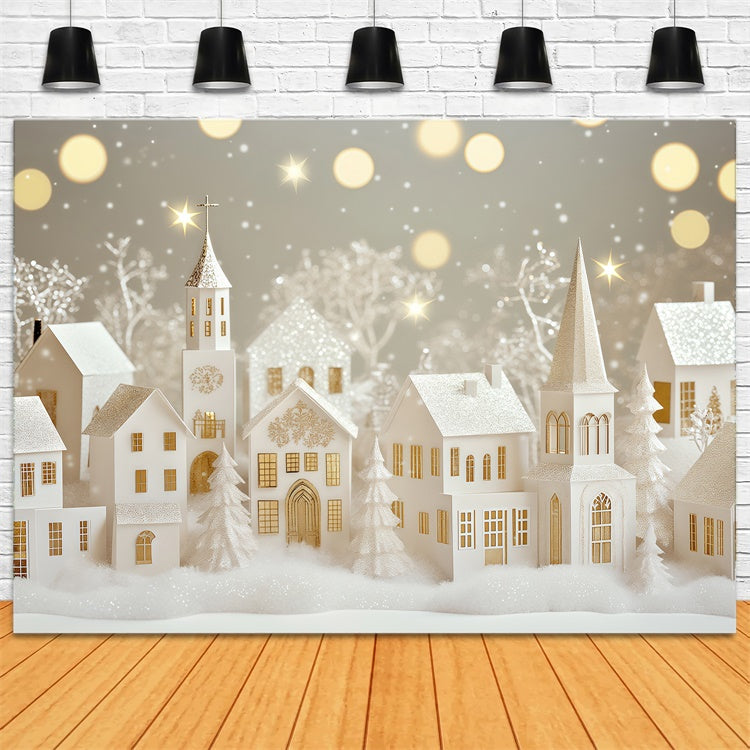 Winter Scene Backdrop Glittering Paper Village Backdrop UK BRP57-367