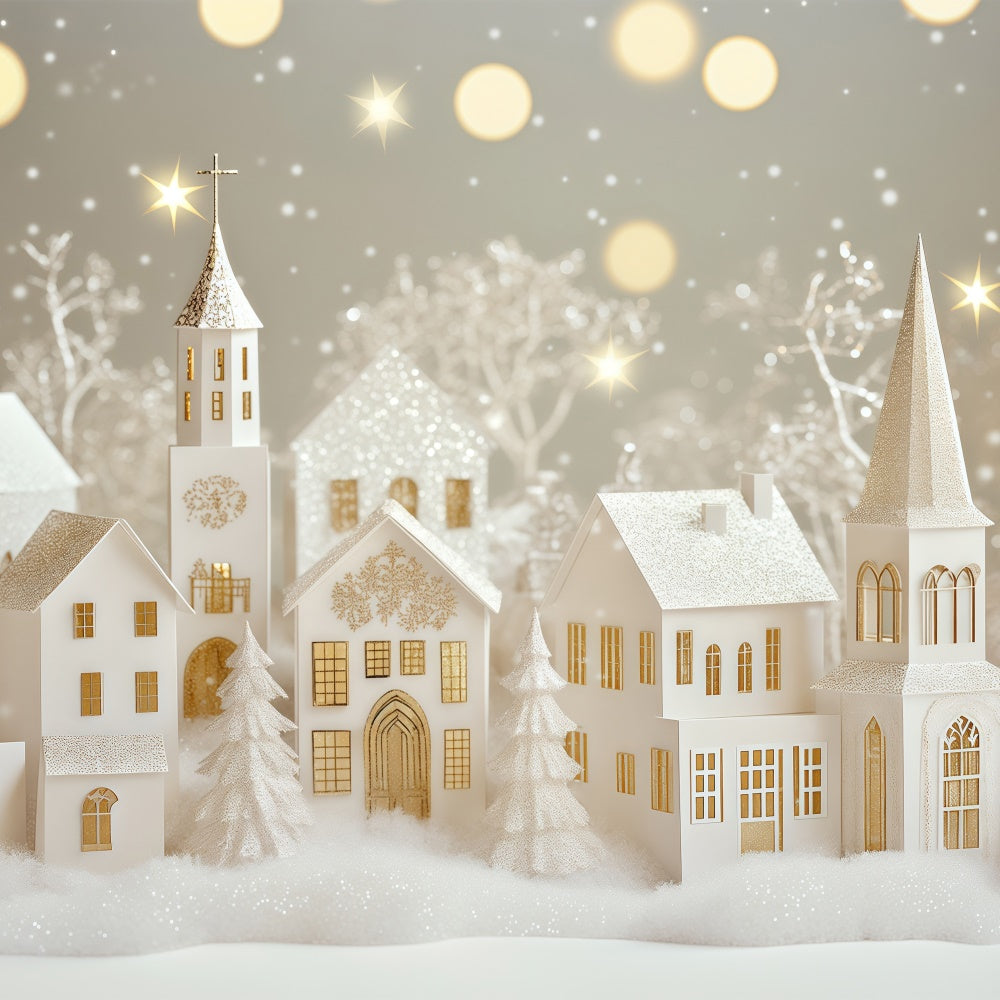 Winter Scene Backdrop Glittering Paper Village Backdrop UK BRP57-367
