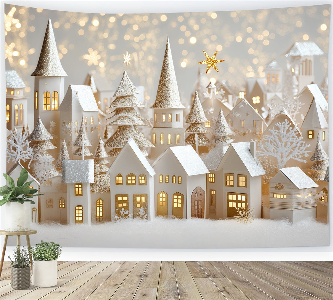 Winter Photo Backdrop Holiday Cottage Lights Backdrop UK BRP57-368