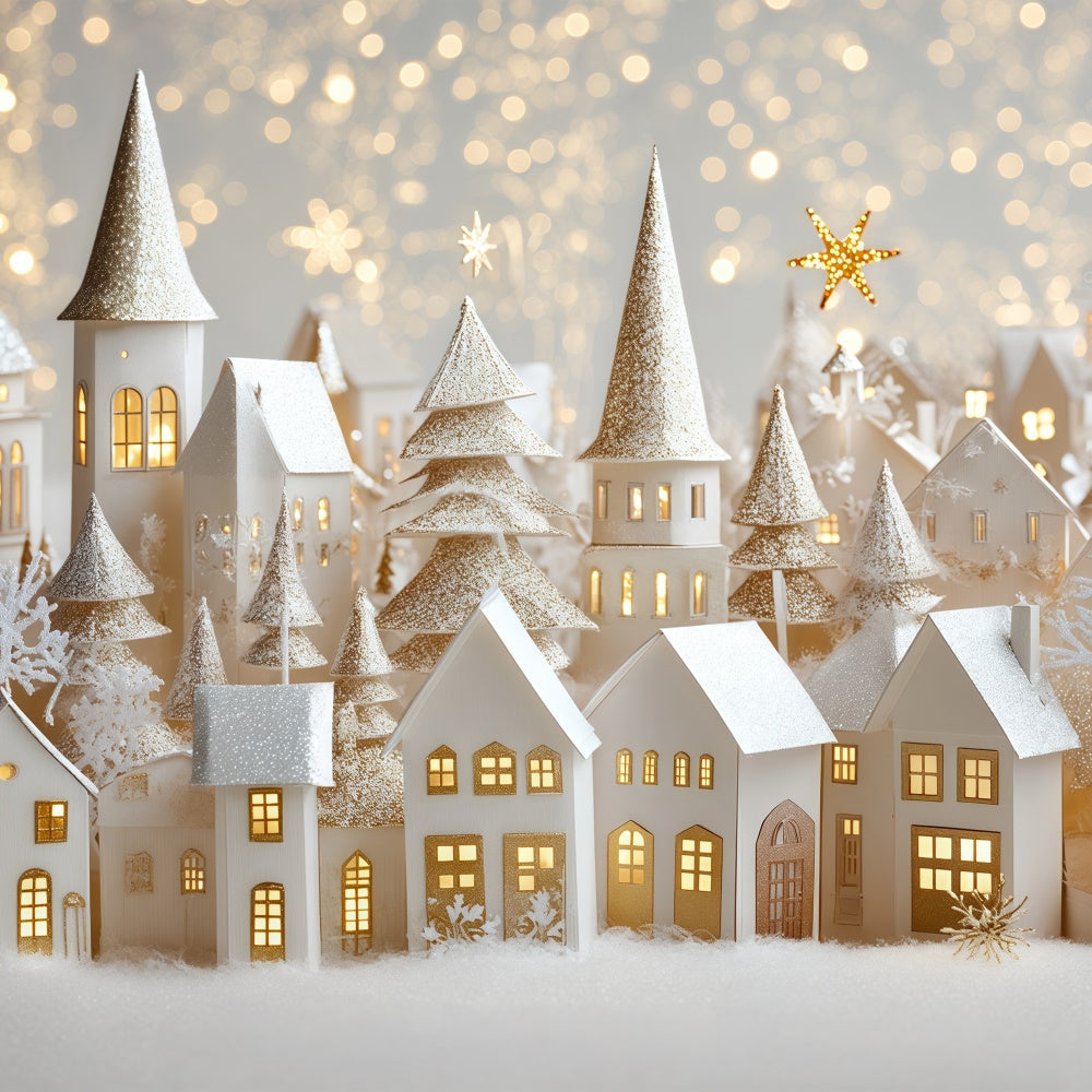 Winter Photo Backdrop Holiday Cottage Lights Backdrop UK BRP57-368