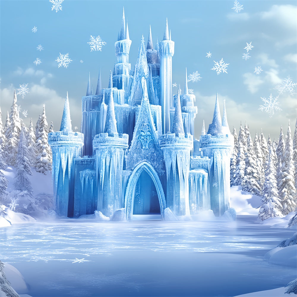 Winter Photo Backdrop Glacial Frozen Castle Backdrop UK BRP57-374