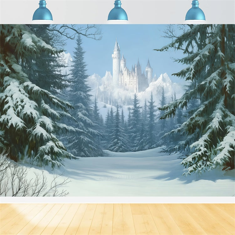 Winter Backdrop Photography Pines Snow Castle Backdrop UK BRP57-378