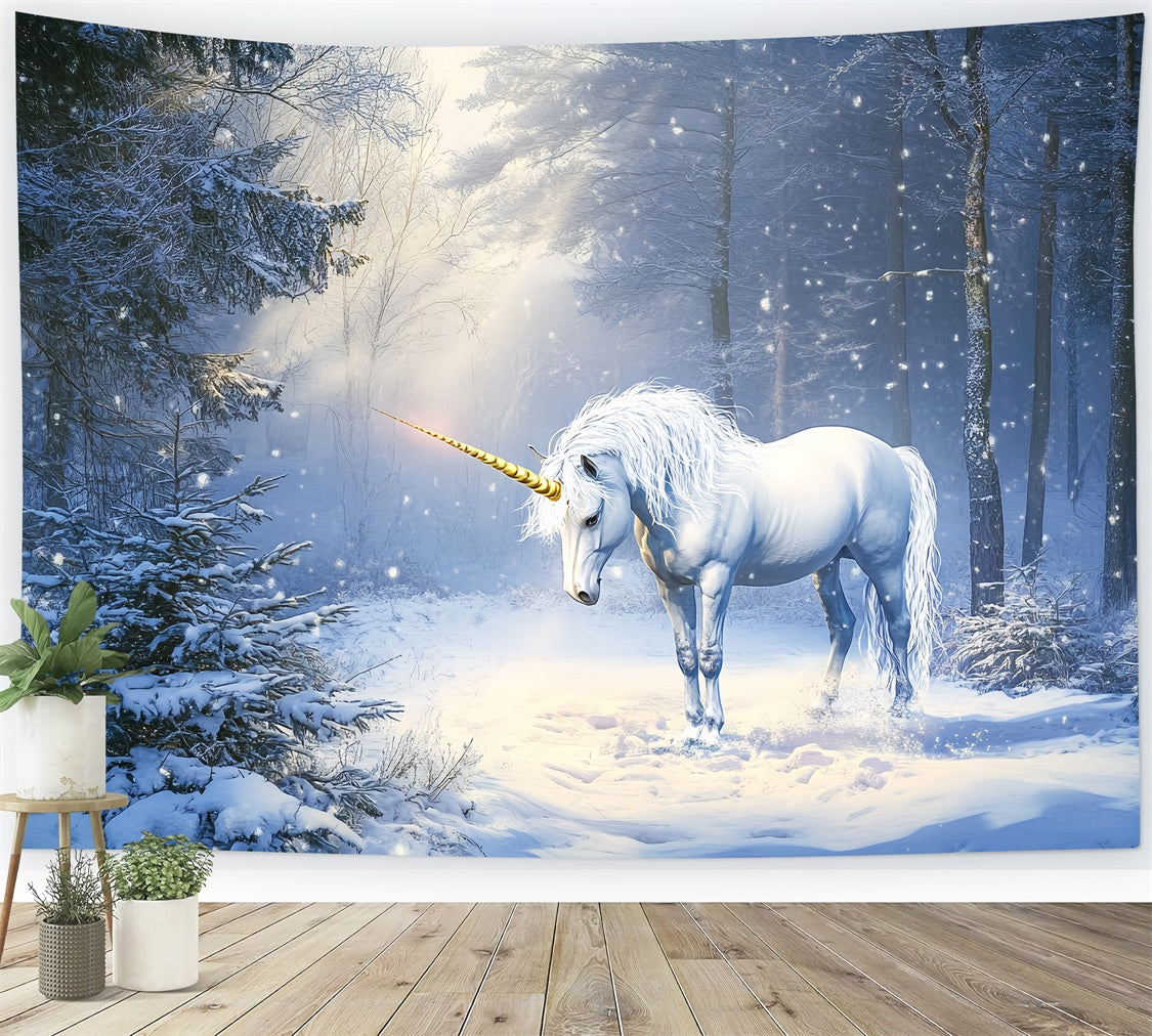 Winter Forest Backdrop Frosted Magic Unicorn Backdrop UK BRP57-380