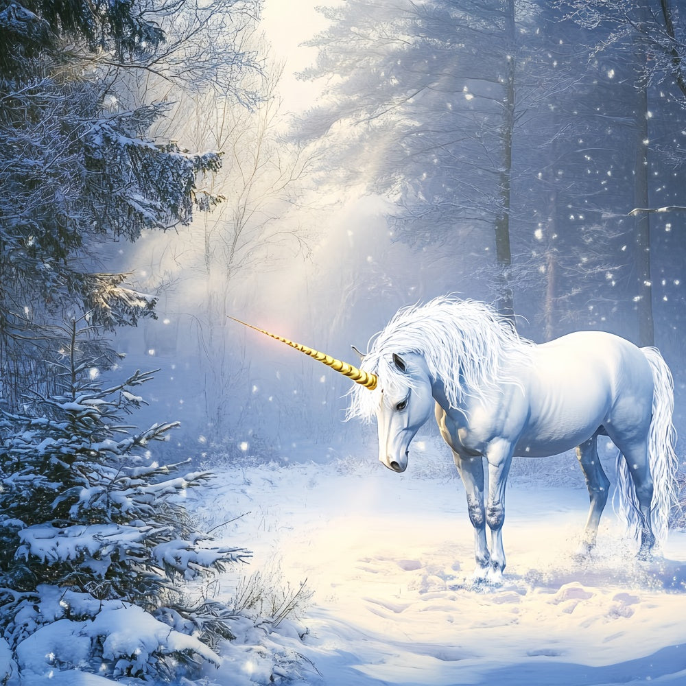 Winter Forest Backdrop Frosted Magic Unicorn Backdrop UK BRP57-380