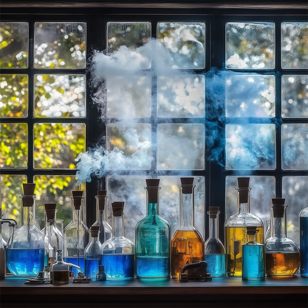 Chemistry Backdrop Blue Potion Window Scene Backdrop UK BRP57-44