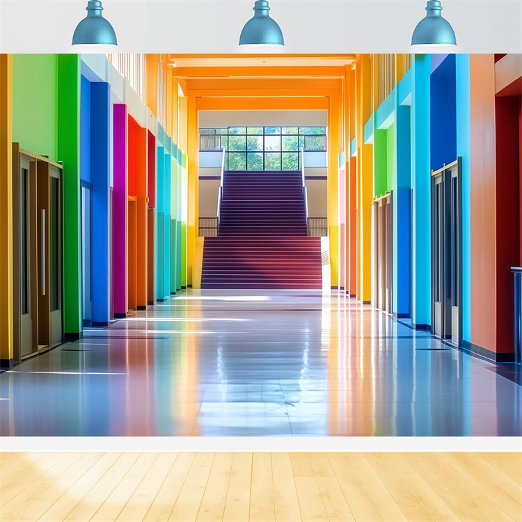 School Backdrop Rainbow Hallway Welcome Backdrop UK BRP57-45