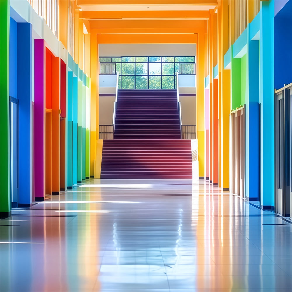 School Backdrop Rainbow Hallway Welcome Backdrop UK BRP57-45