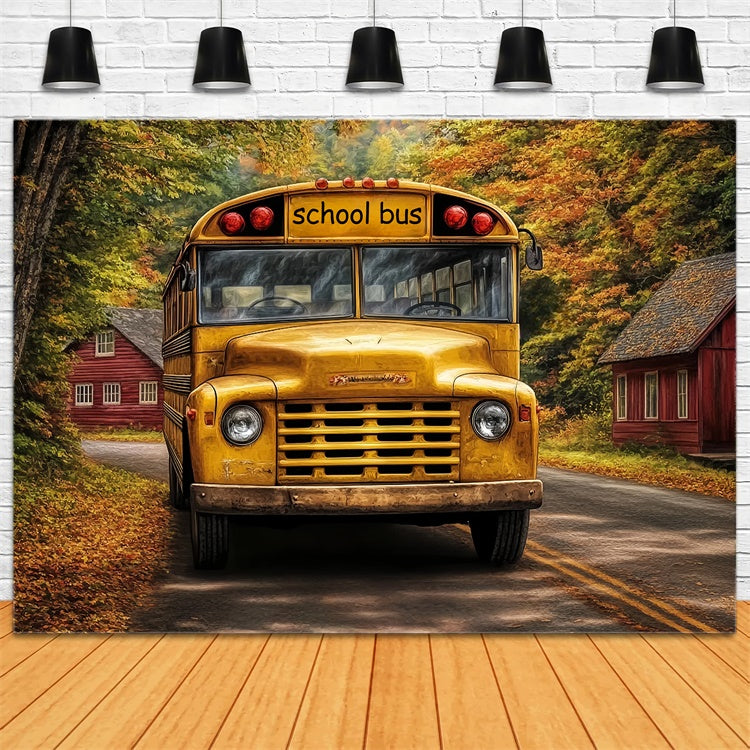 Back To School Backdrops Vintage Autumn Bus Backdrop UK BRP57-58