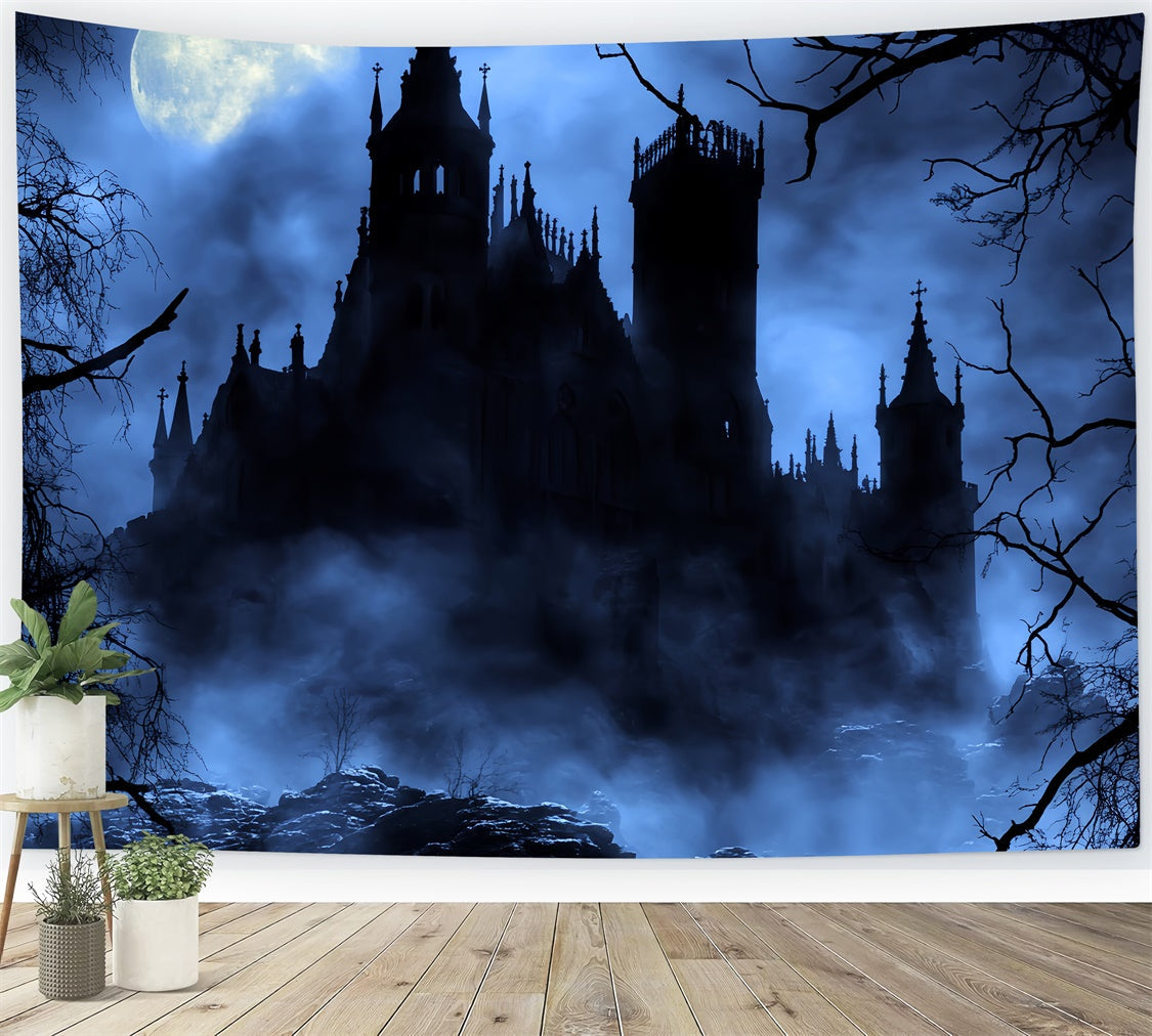 Scary Halloween Backdrops Misty Midnight Castle Backdrop UK BRP57-61