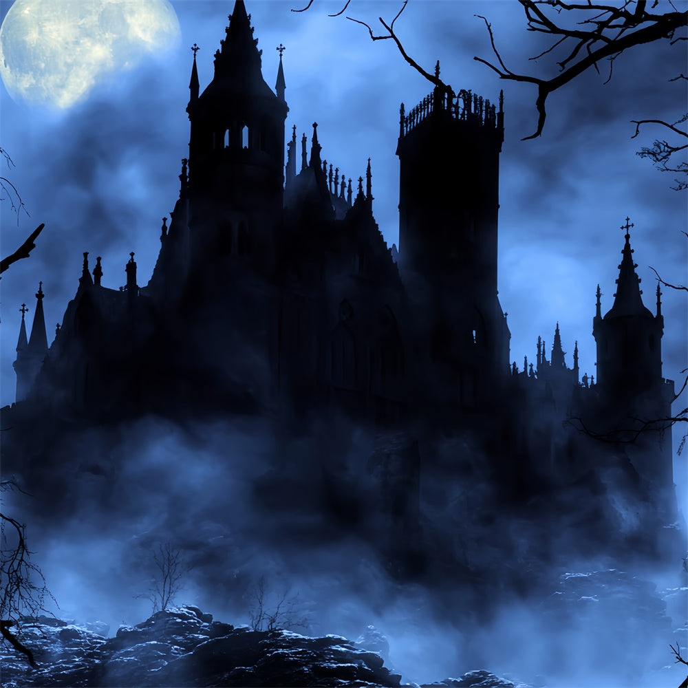 Scary Halloween Backdrops Misty Midnight Castle Backdrop UK BRP57-61