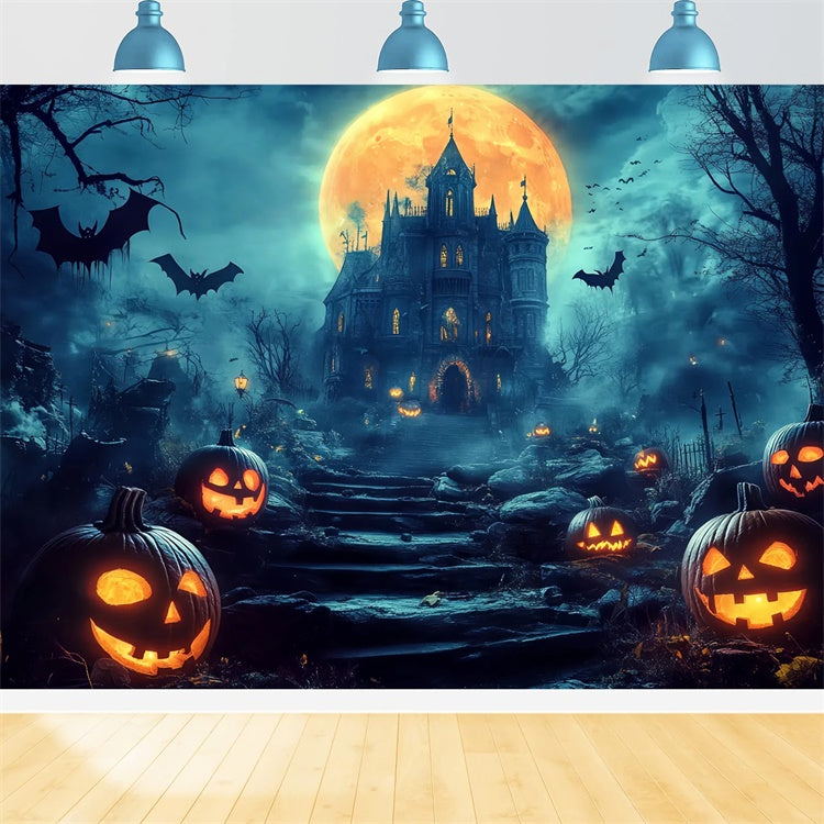 Halloween Moon Backdrop Haunted Hill Castle Path Backdrop UK BRP57-63