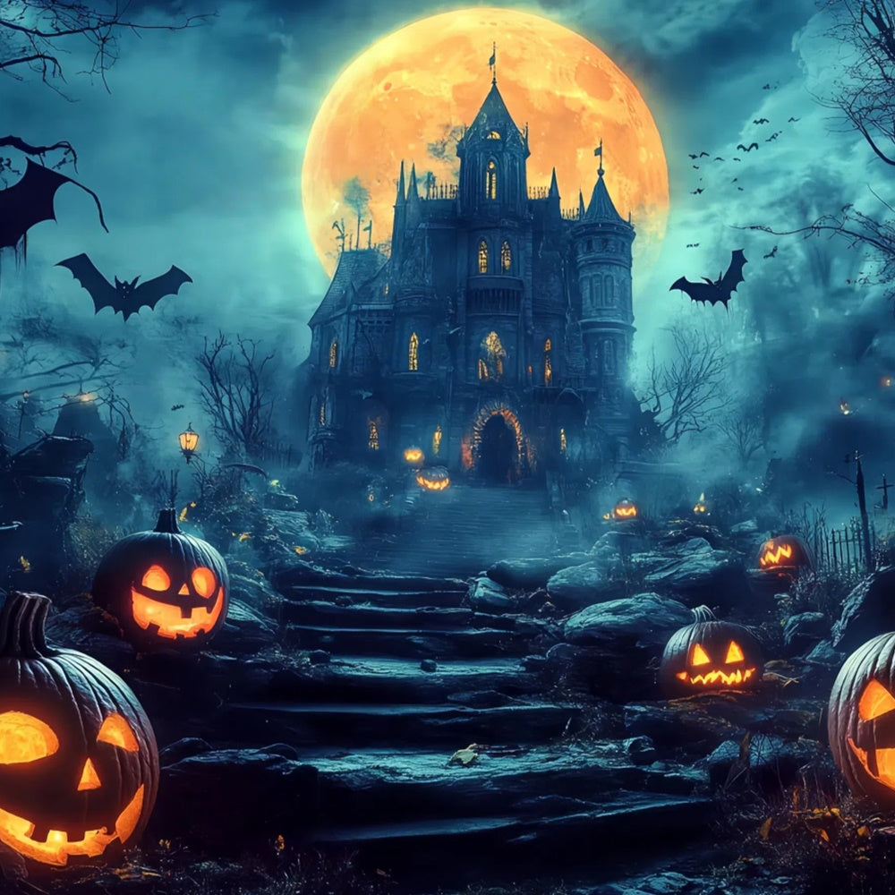 Halloween Moon Backdrop Haunted Hill Castle Path Backdrop UK BRP57-63