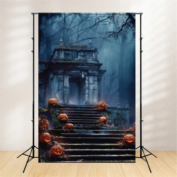 Halloween Graveyard Backdrop Blue Mist Grave Path Backdrop UK BRP57-69