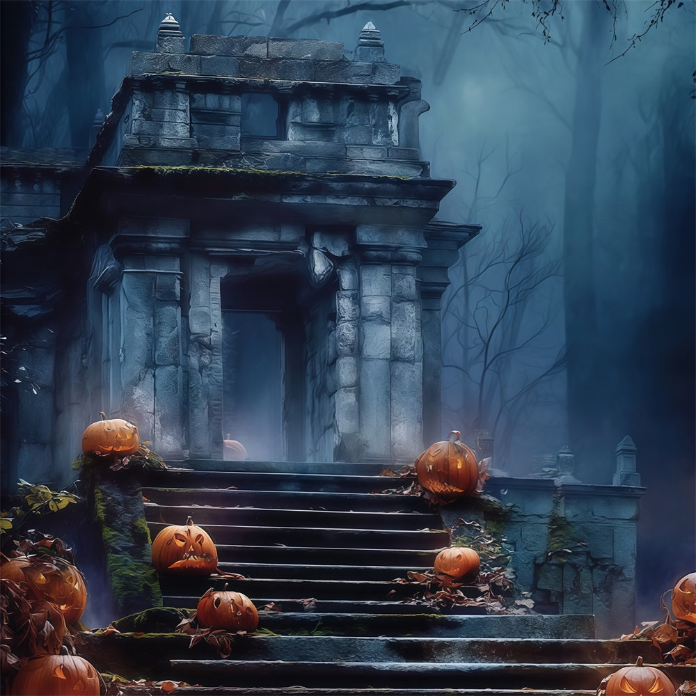 Halloween Graveyard Backdrop Blue Mist Grave Path Backdrop UK BRP57-69