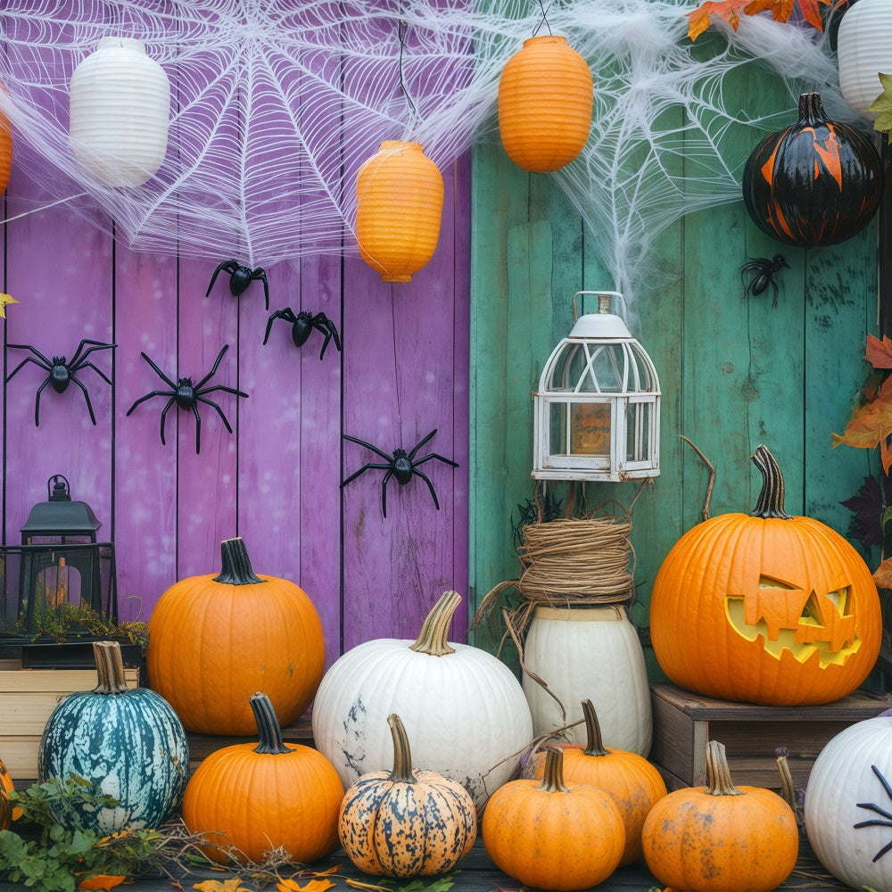 Halloween Photo Backdrop Spiderweb Pumpkin Wall Backdrop UK BRP57-78