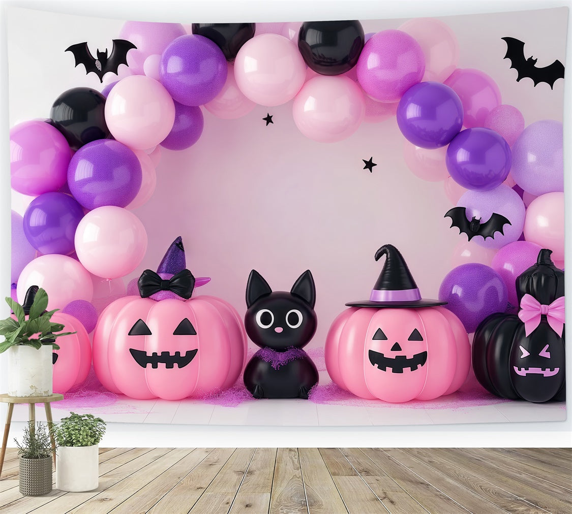 Cute Halloween Backdrop Cat Pumpkin Balloon Backdrop UK BRP57-83