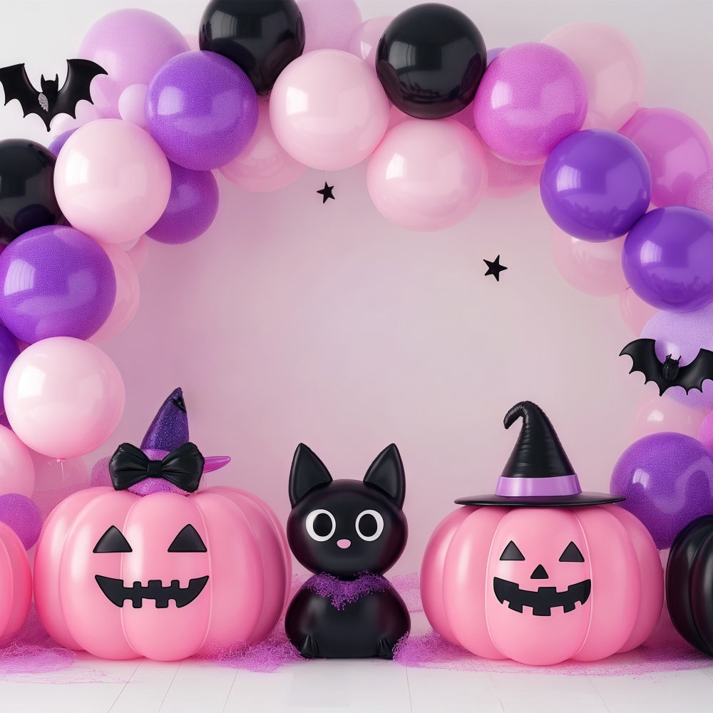 Cute Halloween Backdrop Cat Pumpkin Balloon Backdrop UK BRP57-83
