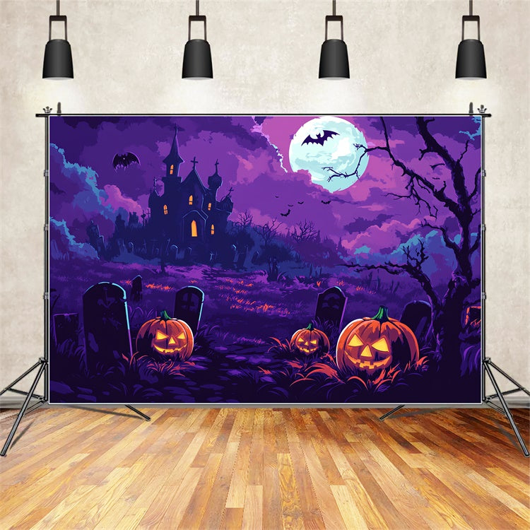 Scary Halloween Backdrop Moonlit Pumpkin Glow Backdrop UK BRP57-96