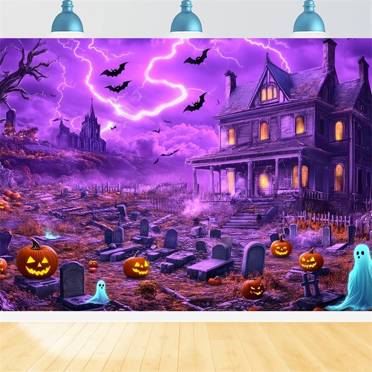 Halloween Graveyard Backdrop Lightning Haunted House Backdrop UK BRP57-97